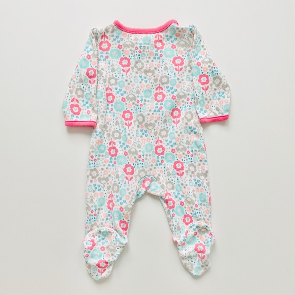 Baby Girls Floral Kitten Footed Sleeper 0-3M - Picture 3 of 5